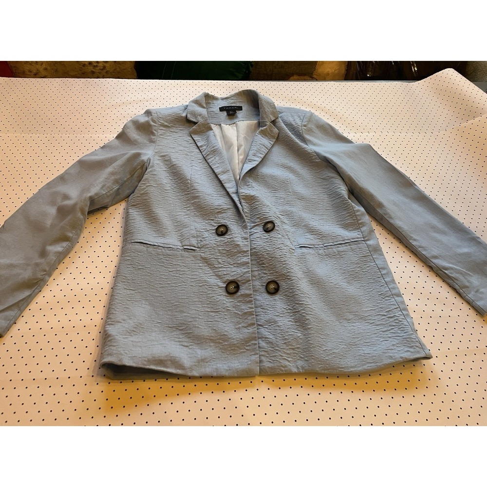 Tahari Linen Blend Blazer Jacket Women Large Quiet Luxury Blue Gray Tailored